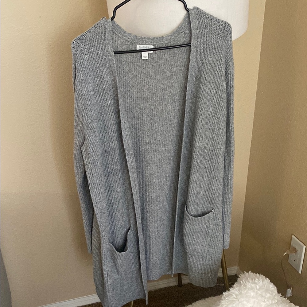 Gray Open-Front Cardigan Sweater